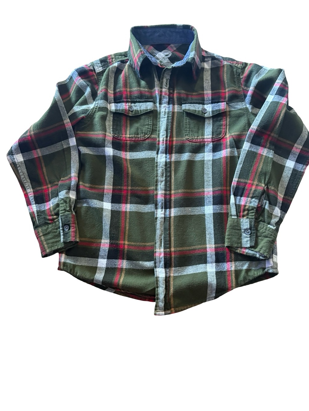 wonder nation Green Plaid Button-Down Shirt with Red and White Stripes